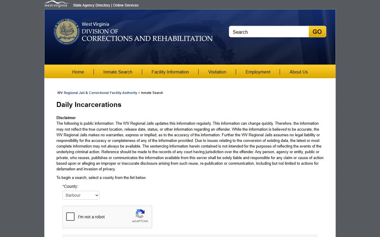 Raleigh County inmate records daily incarcerations search
