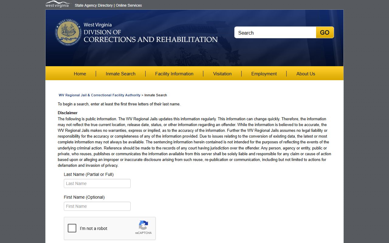 Raleigh County jail roster offender search fields